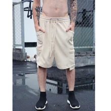 Летние Винтаж Рубашки домашние Для мужчин эластичный пояс Тяжелый Хлопок Уличная Короткие хип-хоп скейтборды Твердые Карманы Шорты