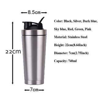 Stainless Steel Protein Shaker Bottle Gym Shake Kettle Sport Milkshake Mixer Water Bottle Whey Protein for Fitness BPA-Free 2