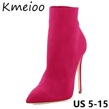 

Kmeioo US 5-15 Women Short Boots Pointed Toe Ankle Boots Size Zipper Stiletto High Heels Party Wedding Pumps Dress Shoes 12CM