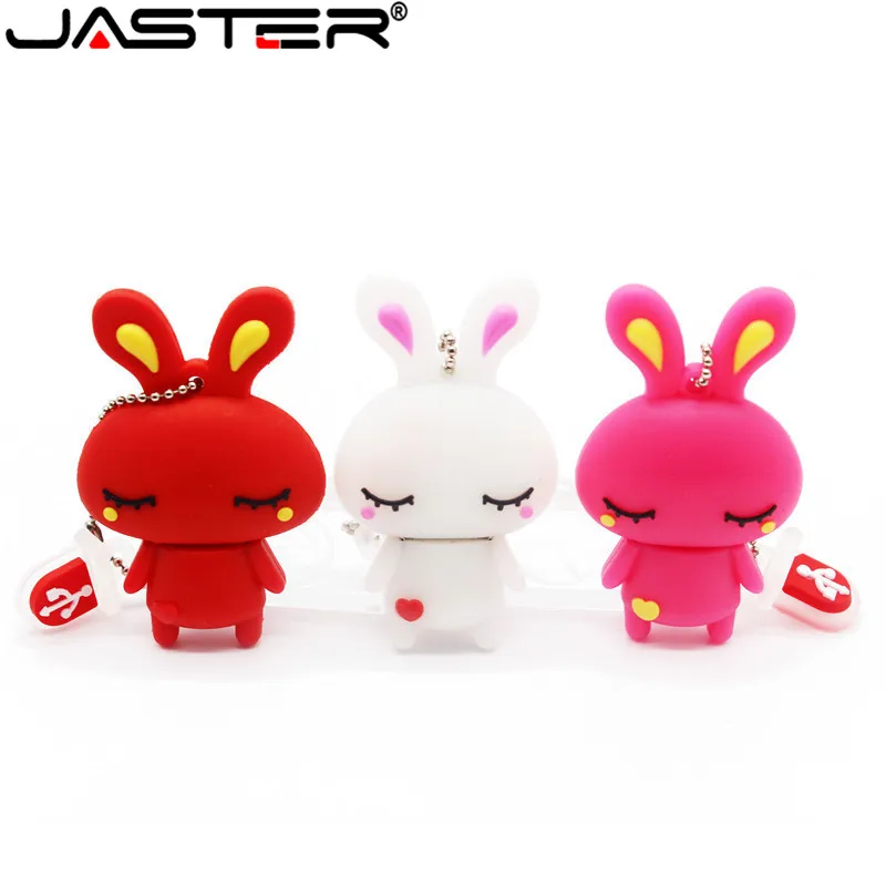 

JASTER Hot fashion Cartoon Mini tricolor small rabbit Real capacity USB 2.0 4GB 8GB 16GB 32GB 64GB gift USB Flash Memory Stick
