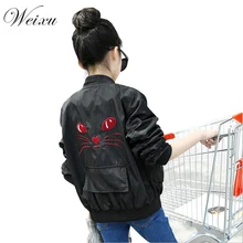 2018 Spring Autumn Bomber Jacket for Girls Fashion cat embroidery Kids Outerwear Windbreaker Coats Baby Children School Clothing