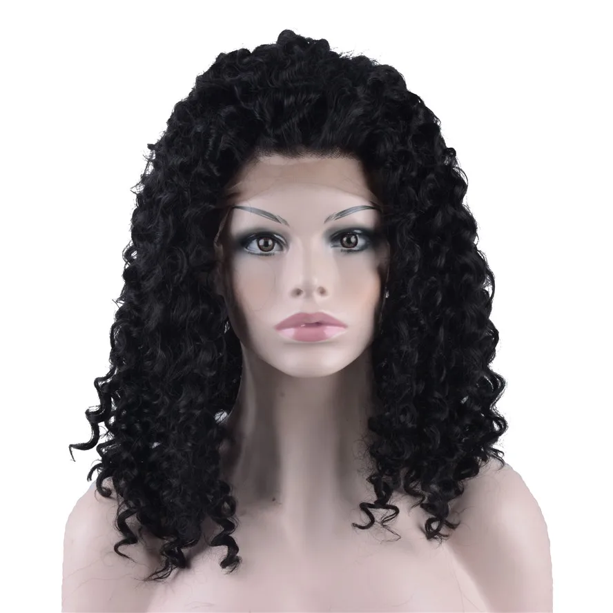 StrongBeauty Lace Front Wig Black Long Kinky Curly Hair Synthetic Heat