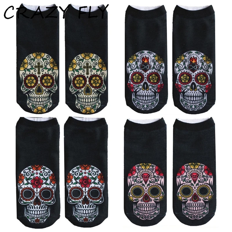 

CRAZY FLY 2019 New Hot 3D Printed Moji Skull Socks Womens Socks Low Cut Ankle Short Sock Femme Kawaii Licorne Funny Socks Sale