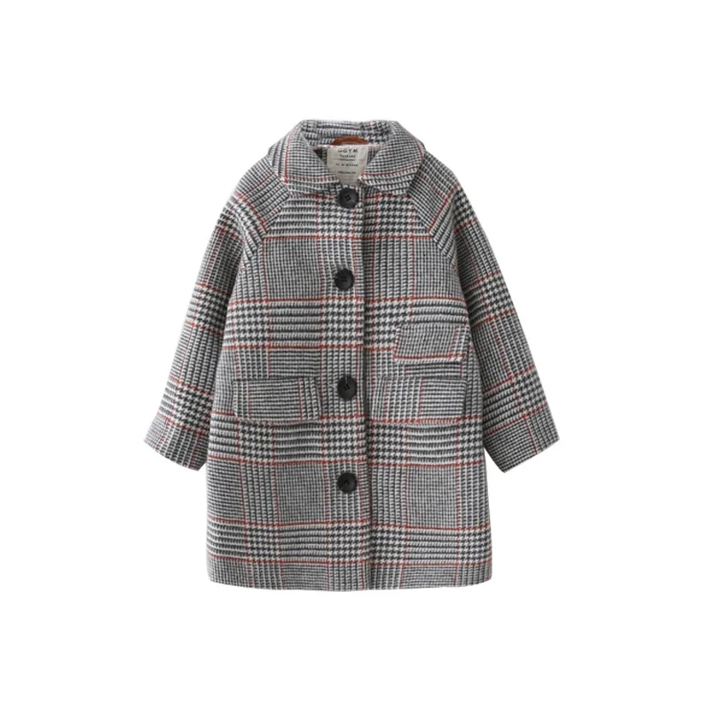 DFXD Children Clothes 2017 Winter New Fashion Baby Girls Houndstooth Wool Coat Korean Girls Long Single-breasted Outwear 2-8Year