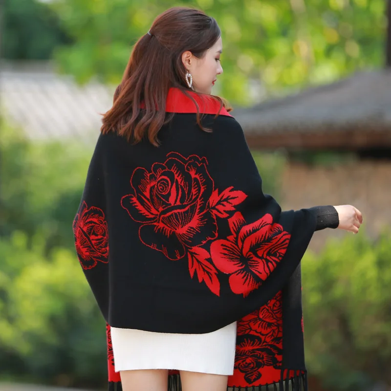 

2019 Fashion New Cashmere Shawl cloak female outside thickening super large winter tassel scarf coat dual-use