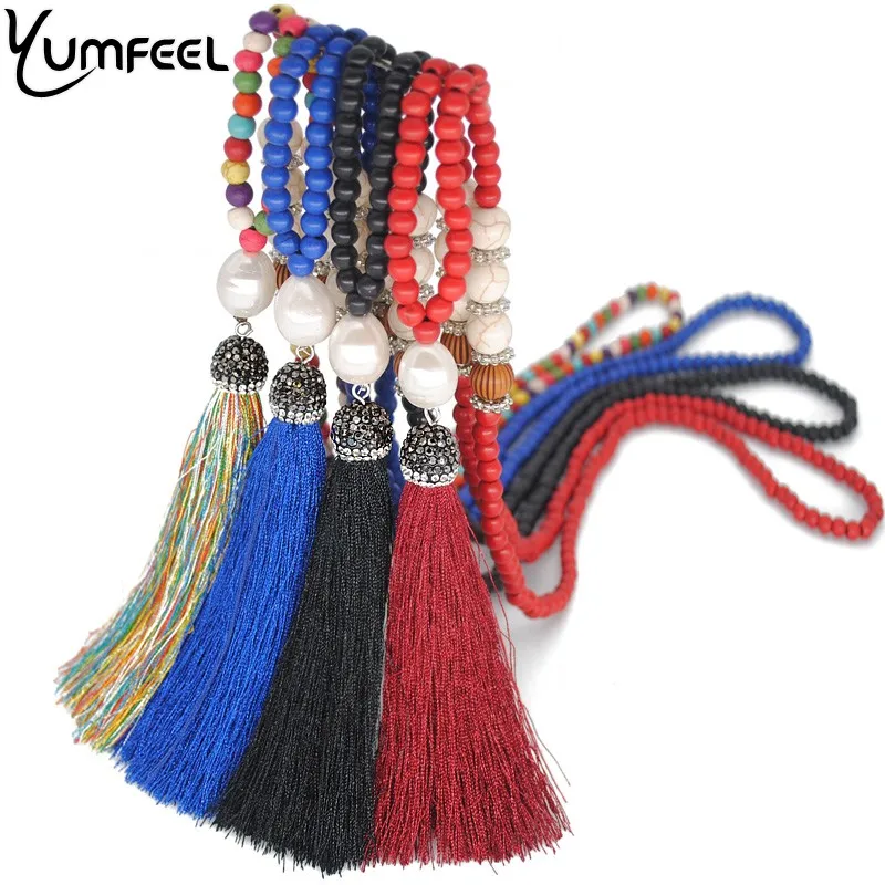 Yumfeel Brand New Jewelry Necklace 10 Color Choice Synthetic Stone Pearl Crystal Paved Tassel Pendant Necklace Long Gifts Women Yumfeel Brand New Jewelry Necklace 10 Color Choice Synthetic Stone Pearl Crystal Paved Tassel Pendant Necklace Long Gifts Women