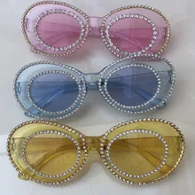 M90 Розовые Овальные женские солнцезащитные очки с бриллиантами желтые линзы UV400 Солнцезащитные очки мужские очки круглые солнцезащитные очки Gafas de sol