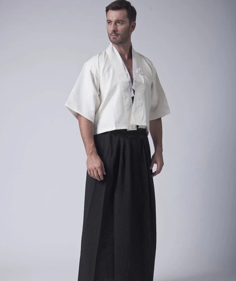 Vintage Black Japanese Men Warrior Kimono Traditional Yukata Haori Samurai Clothing Stage Performance Costume One Size B-068
