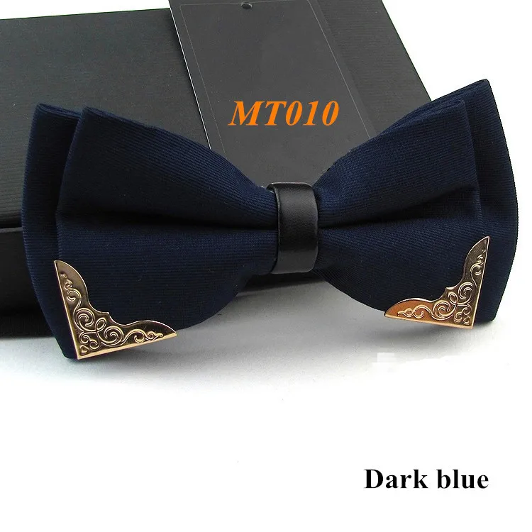 Новинка бутик глава металла галстуки-бабочки для жениха мужчины женщины твердых боути классический Gravata галстук - Цвет: MT010 Dark blue