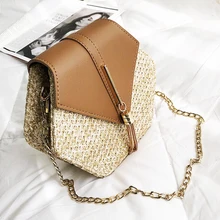 New Hexagon Mulit Style Straw+pu Bag Handbags Women Shoulder Summer Rattan Bag Handmade Woven Beach bags Bohemia bolsa feminina