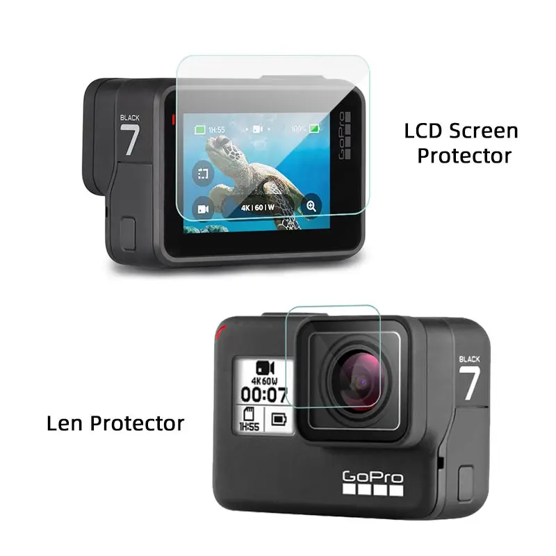Закаленное стекло Защитное для GoPro Hero 7 Black 6 5 аксессуары защита экрана с крышкой