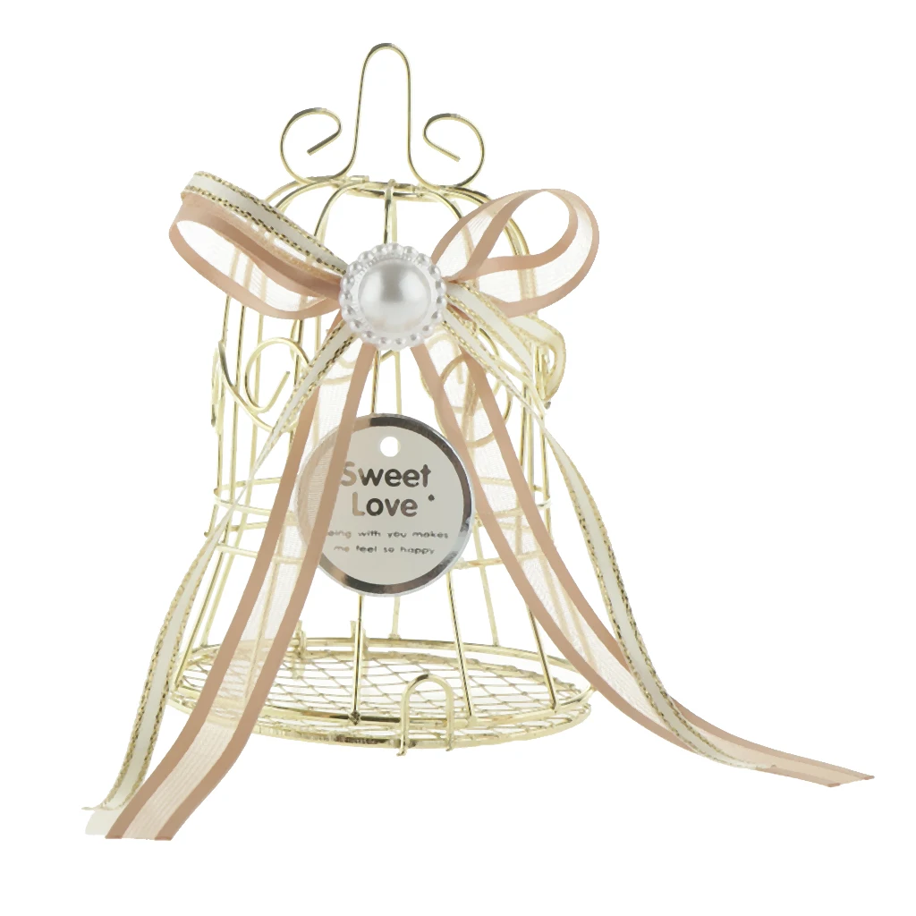 MagiDeal Gold Iron Bell Tin Bar Birdcage Metal Chocolate Candy Box Birthday Shower Party Favor Wedding Bomboniere with Ribbon
