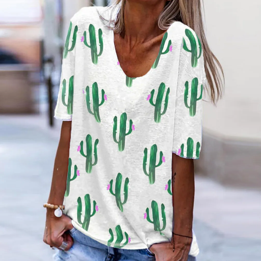 

Women Ladies T Shirts Plus Size Harajuku Summer Cactus Print Short Sleeve O-neck Tops Tee Shirt Femme Camisetas Feminina 2019