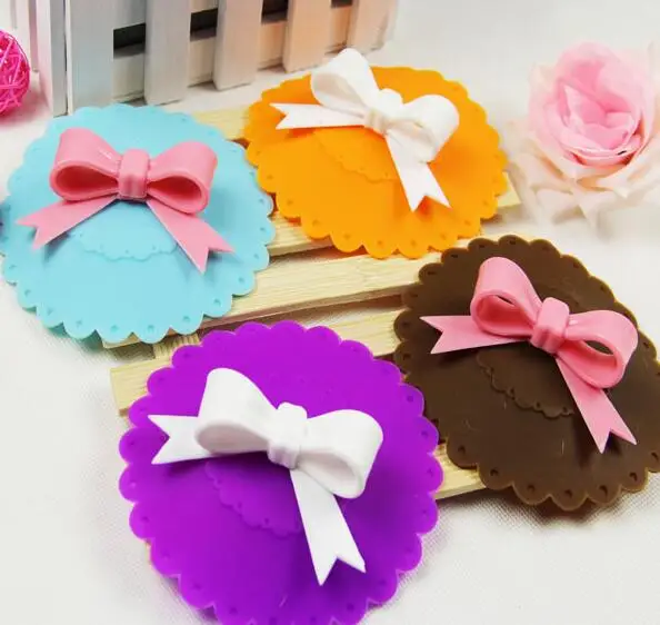 10.5cm 귀여운 먼지 방지 실리콘 컵 커버 커피 흡입 씰 뚜껑 캡, 사랑스러운 실리콘 나비 매듭 컵 커버 6 색