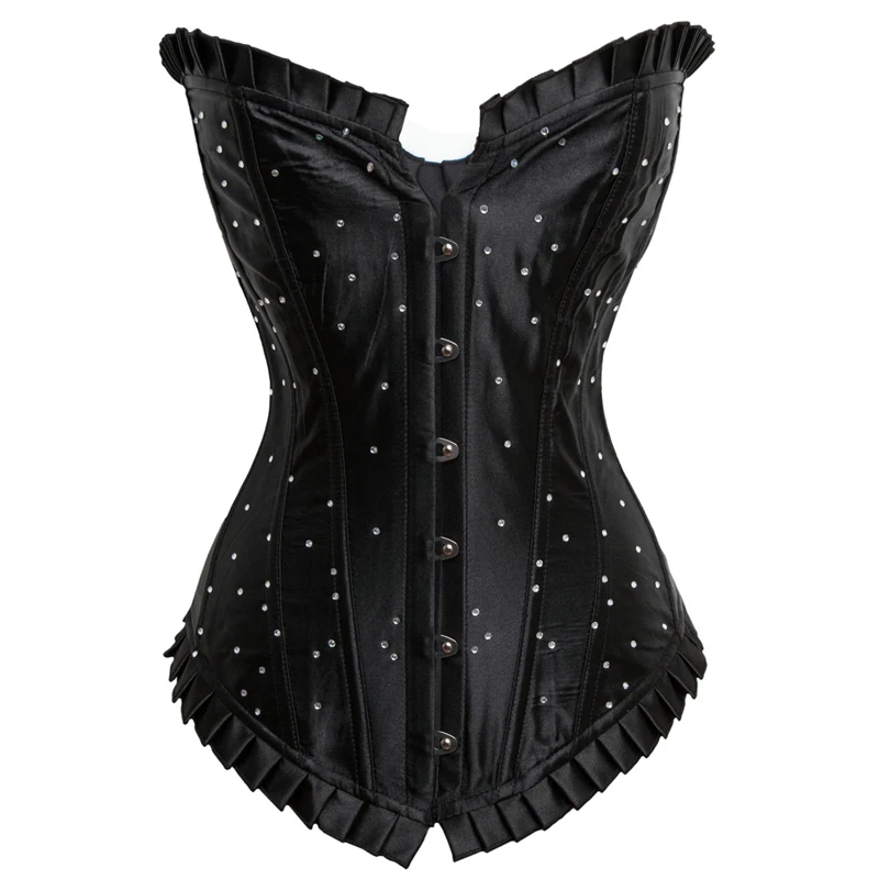 Black Satin Beading Overbust Corset Top With Gstring,women Blue Purple