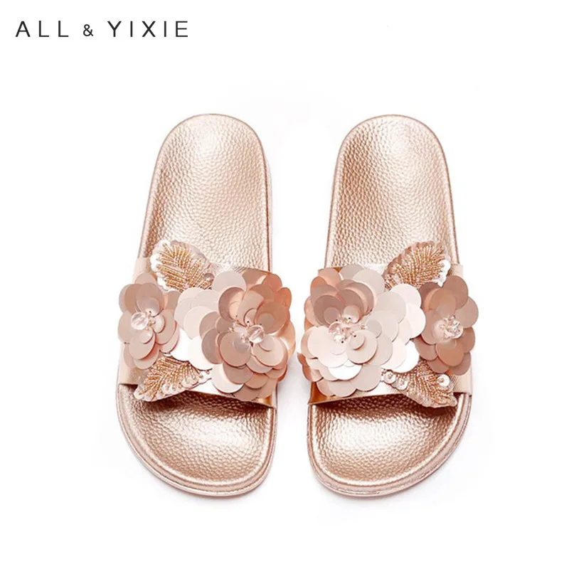 

ALL YIXIE 2019 Fashion Women Slippers Summer Autumn Sequins Beach Slippers Home Flip Flops Comfortable Flat Shoes Female Shoes