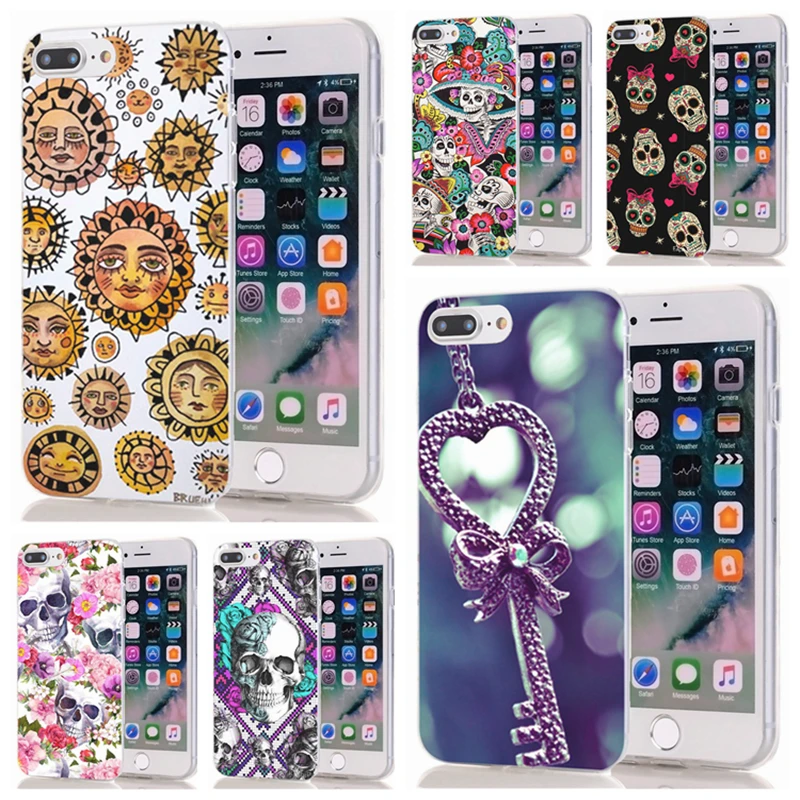 For iPhone 7 8 Plus Soft TPU Cover Design skull unique Cartoon flower X XS XR Max Phone Back Fundas M153 |