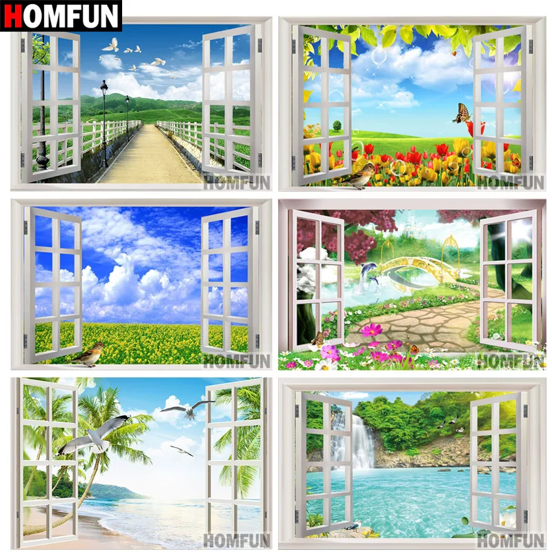 

HOMFUN Full Square/Round 5D DIY Diamond Embroidery "Window scenery" Diamond Painting Cross Stitch 5D Decor gift A07442