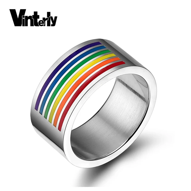 vinterly gay pride rainbow wedding rings for women men jewelry lgbt gold color stainless steel - Rainbow Wedding Rings vinterly gay pride rainbow wedding rings for women men jewelry lgbt gold color stainless steel - Rainbow Wedding Rings
