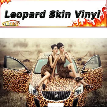 

High Quality Yellow Leopard Sticker Bomb Vinyl Wrap With Air Release Animal Skin Grain Camo Car Wraps Film Size 1.52x30m/Roll