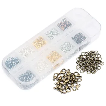 

1box/lot Mixed Size 12x6mm lobster Clasp hooks Silver Color Open Jump Rings Split Rings with Tools for Jewelry Making findings