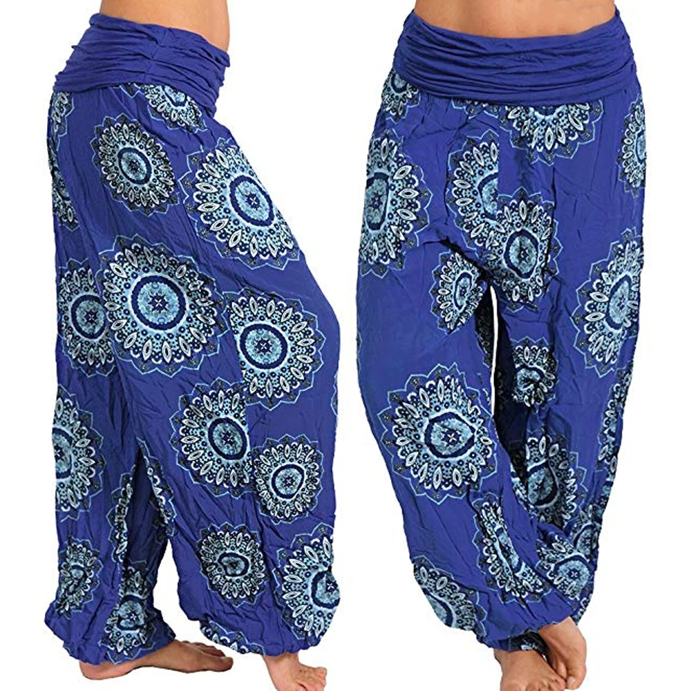 

Laamei 2019 Fashion Bohemian Floral Print Trousers For Women Beach Chiffon Pants Elastic Waist Loose Plus Size Thin Pantalones