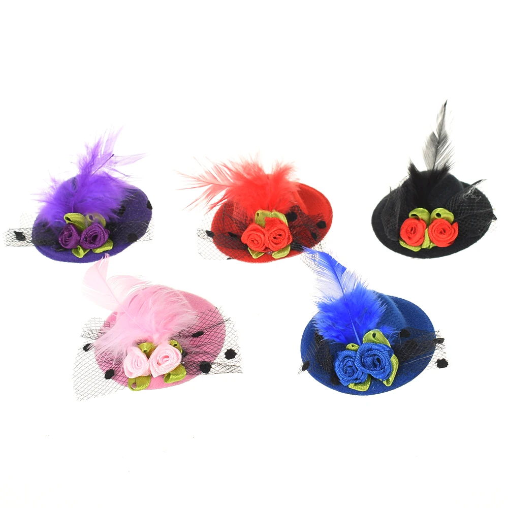 

HOT Cute Hat Shaped Flower Adornment Girls Feathered Hat Hair Clips Ladies Hairpins Party Hats Party & Holiday DIY Decorations
