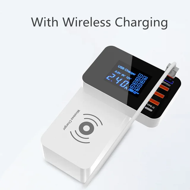 ЖК-дисплей QI Беспроводное зарядное устройство Quick Charge QC 3,0 Smart usb type C адаптер питания для быстрой зарядки для iPhone samsung UK US EU - Тип штекера: Wireless charging