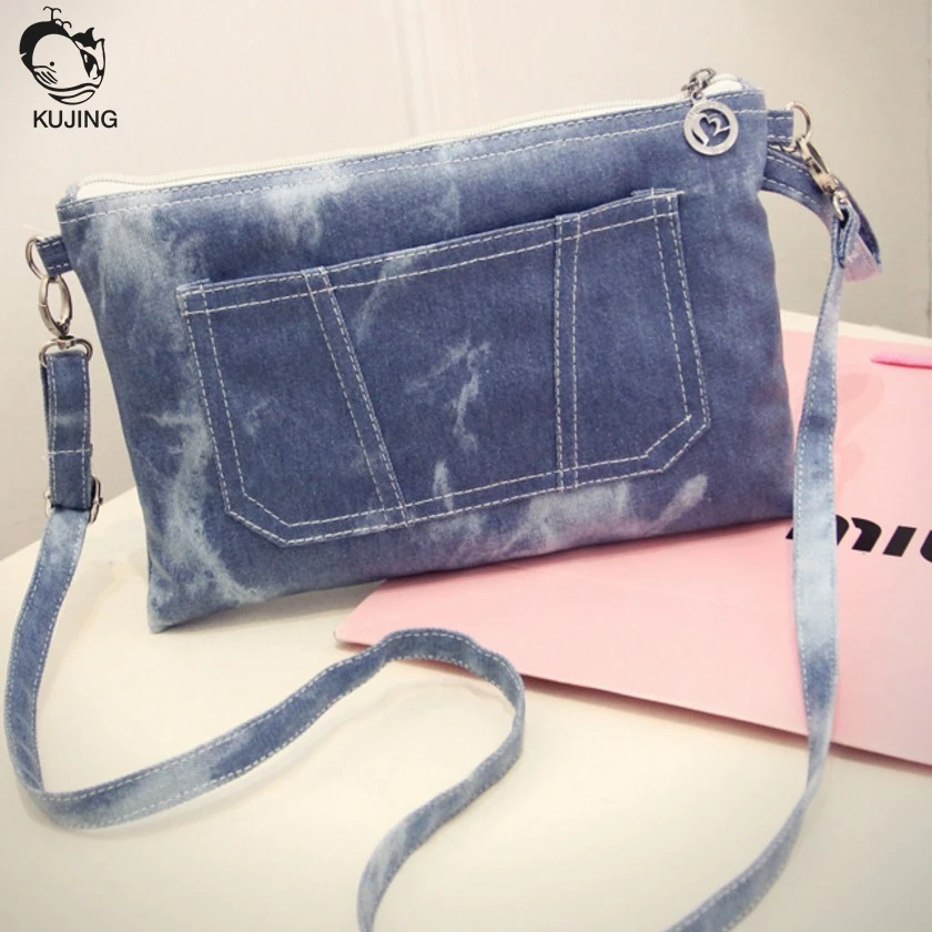 

KUJING handbags high quality multi-purpose wear-resistant denim shoulder Messenger bag free shipping retro change phone bag