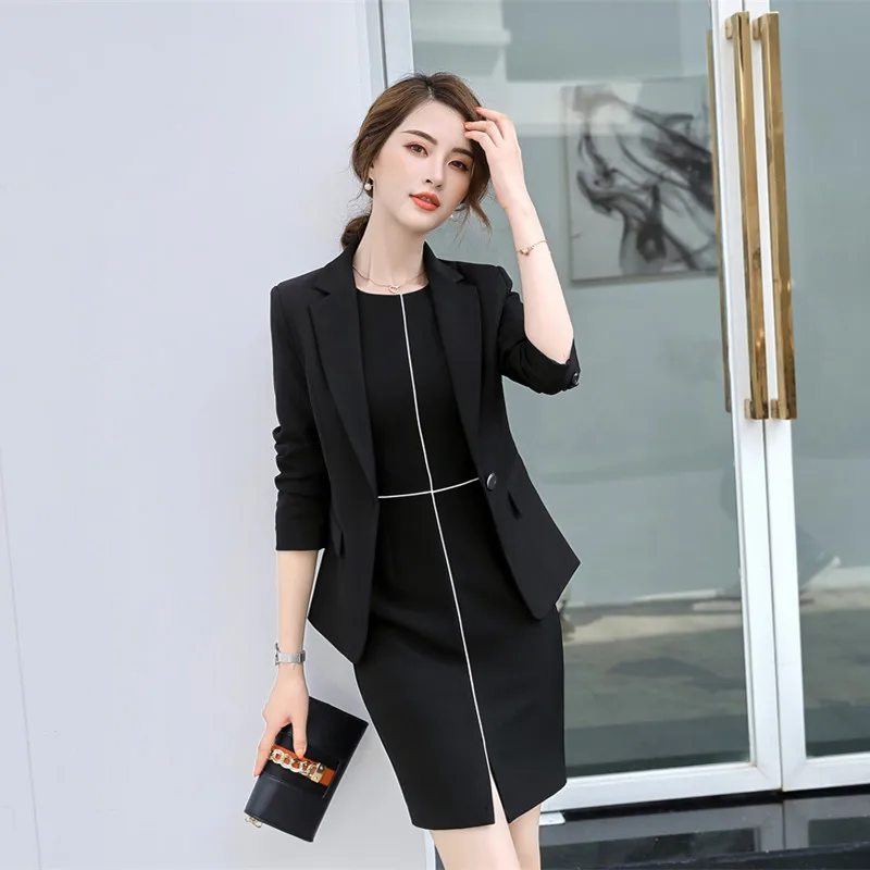 Nuevo 2018 formal mujer negro blazer vestido chaqueta trajes Oficina