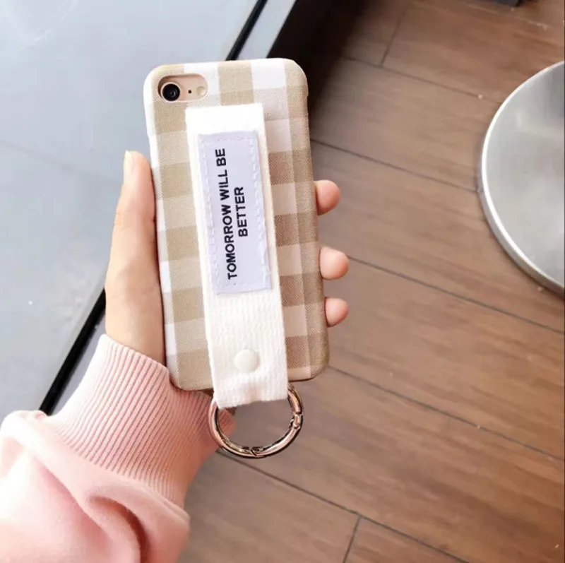 Корея Супер Популярный полоса решетки Холст Пояса Рука Жесткий PC phone Case для iPhone 6 S