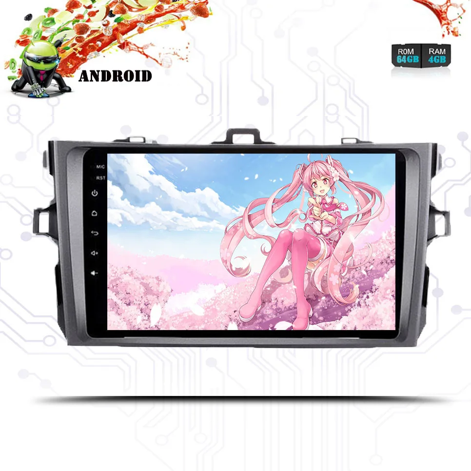 

Octa Core Android 9.0 4G+64G car dvd gps navigation for Toyota corolla 2007 2008 2009 2010 2011 Auto Hd radio stereo Head Unit