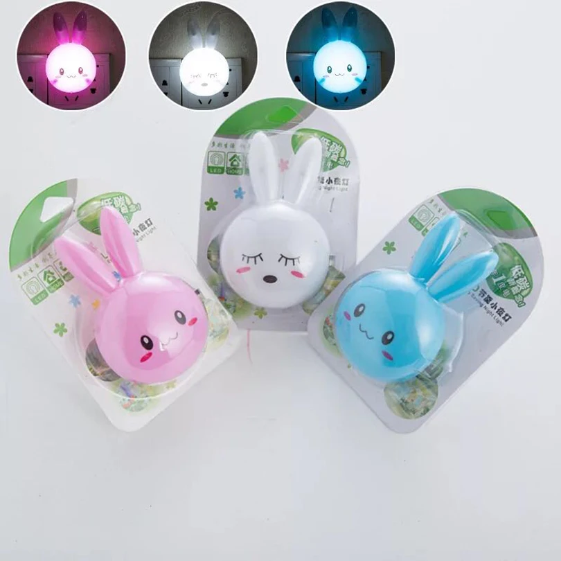 3 Colors LED Cartoon Rabbit Night Lamp Switch ON/OFF Wall Light AC110-220V EU US Plug Bedside Lamp For Children Kids Baby Gifts wall night light