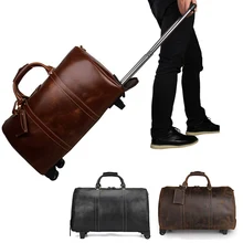 Crazy Horse из натуральной кожи Дорожный чемодан-тележка коричневая коровья кожа Дорожная сумка для путешествий с колесами унисекс большой багаж, для отпуска сумка