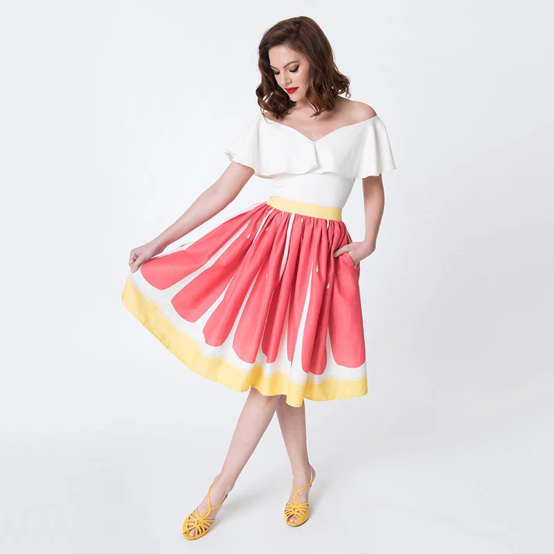 

Women Christmas Evening Cocktail Party Petty Skirt Bubble Santa Red Knee-Length Skirts 3D Print Flare Elastic High Waist Cosplay