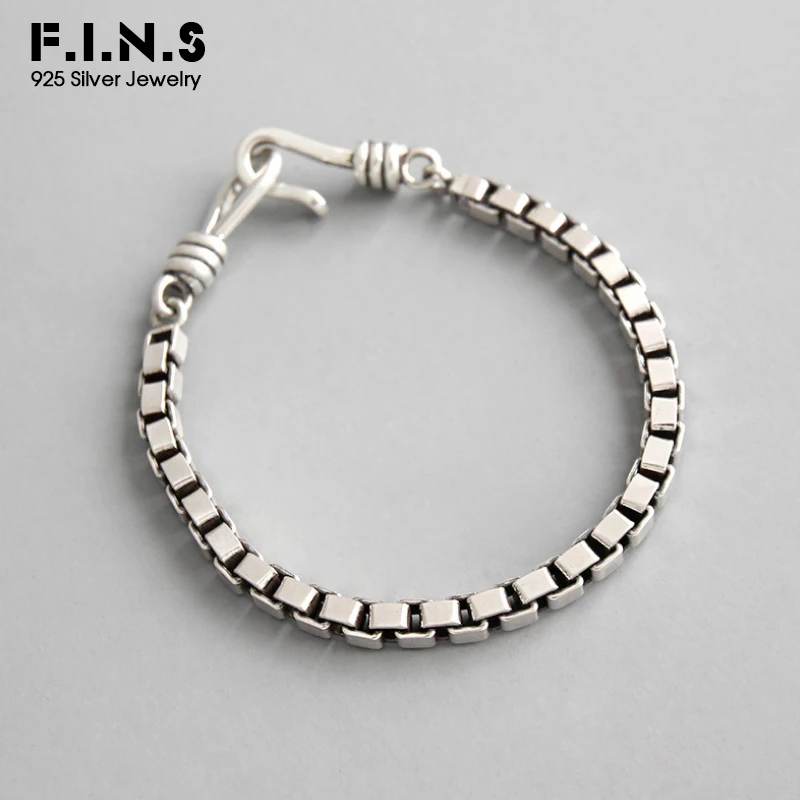 Цена F.I.N.S корейский Для женщин Браслеты на руку 925 пробы серебряный браслет классический ретро толщиной 4 мм коробка цепи пару браслет цепи