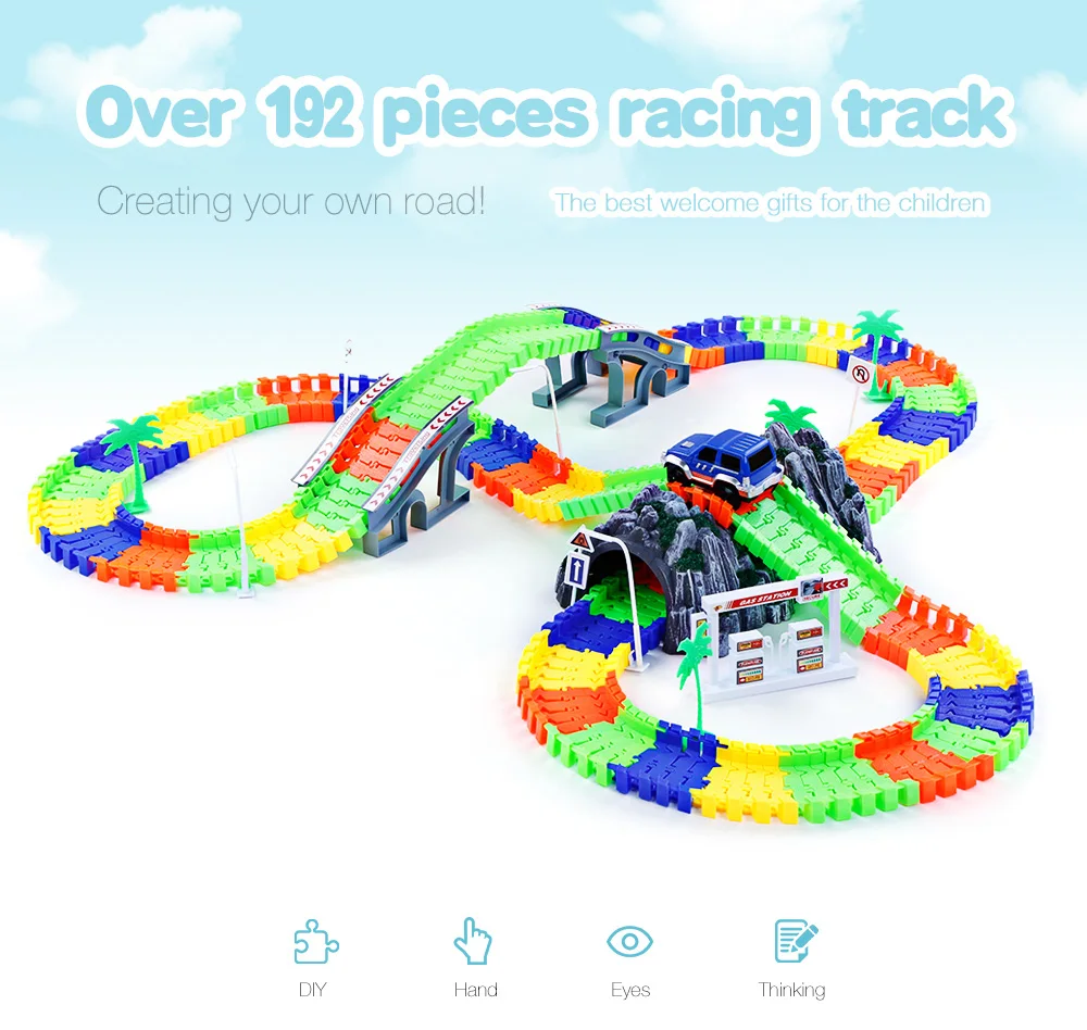 

Funny Race Track with Car 26/96/144/192Pcs Glow Racing Track Set Toys Flex Flash Assembly Twister Car Vehicle Toy Gifts for Kids