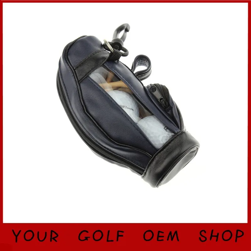 PU Small golf ball bag set  with  hook  and  3 pcs golf training  balls 15pcs wooden  golf tees  golf ball tool holder  set
