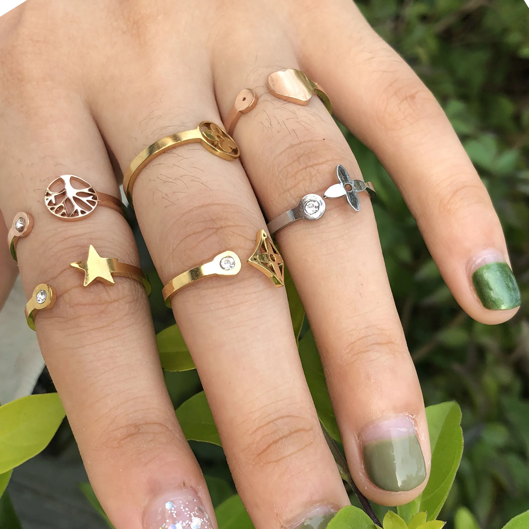 

stainless steel ring Zircon ring engagement love life tree clover star ring opening female jewelry kpop accessories