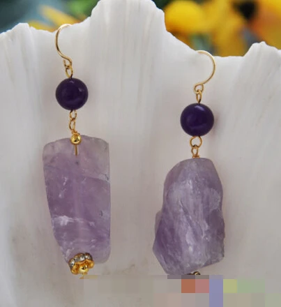 

1485 purple crude ore amethyst bead dangle earring