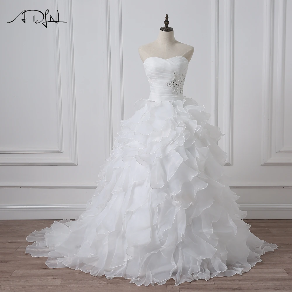 ADLN Robe De Mariage White/ Ivory Ball Gown Wedding Dress Applique Beaded Pleats Ruffled Organza Bridal Gowns In Stock