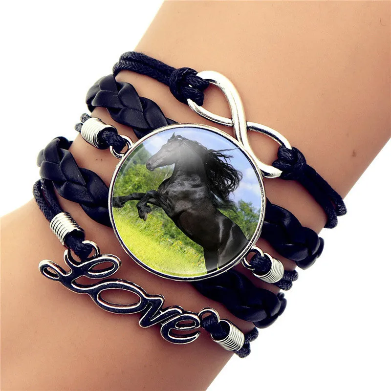 

Vintage Horse Picture Bronze Leather Butterfly Charms Infinity Wrap Bracelets Bangles For Women Girls Braided Wristband Bracelet