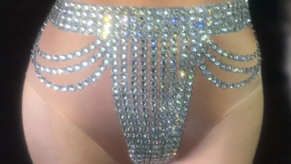 Сексуальные Серебристые кристаллы боди с имитацией обнаженного тела без рукавов Стрейчевые боди Бар ночной клуб женщины танцор полюс танцевальный костюм DJ вокальное шоу