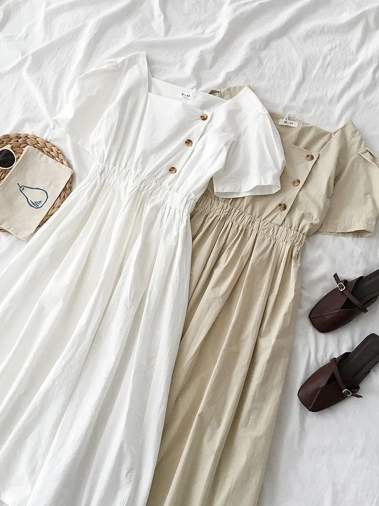

summer women dress 2019 mori girls spring Japanese style vintage 50s square collar short sleeve one-piece dress vestidos