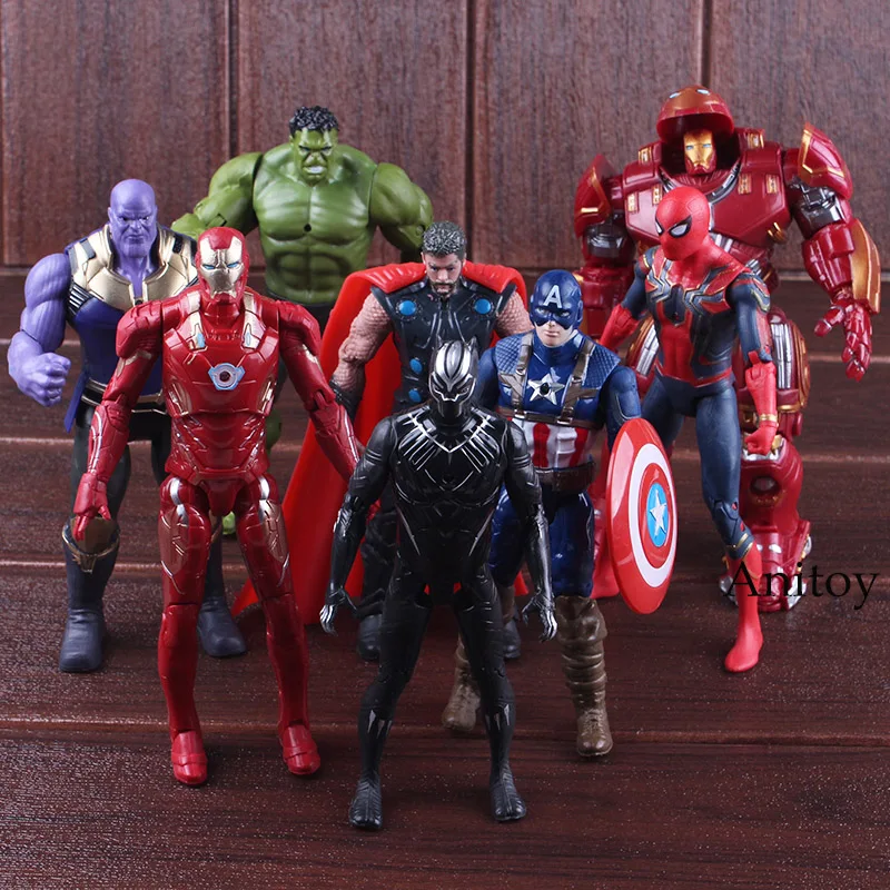 Baratos Los Vengadores 3 guerra del infinito Pantera Thor Capitán América Spiderman Thanos Hombre de Hierro PVC figura de Marvel juguetes para niño