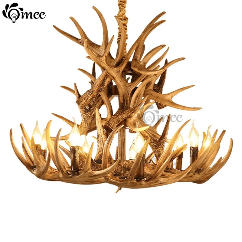 

American Antlers Resin Chandelier Lights Living Vintage Rural Personality Decoration Dining Room LED Candle Bar Lamp Chandeliers