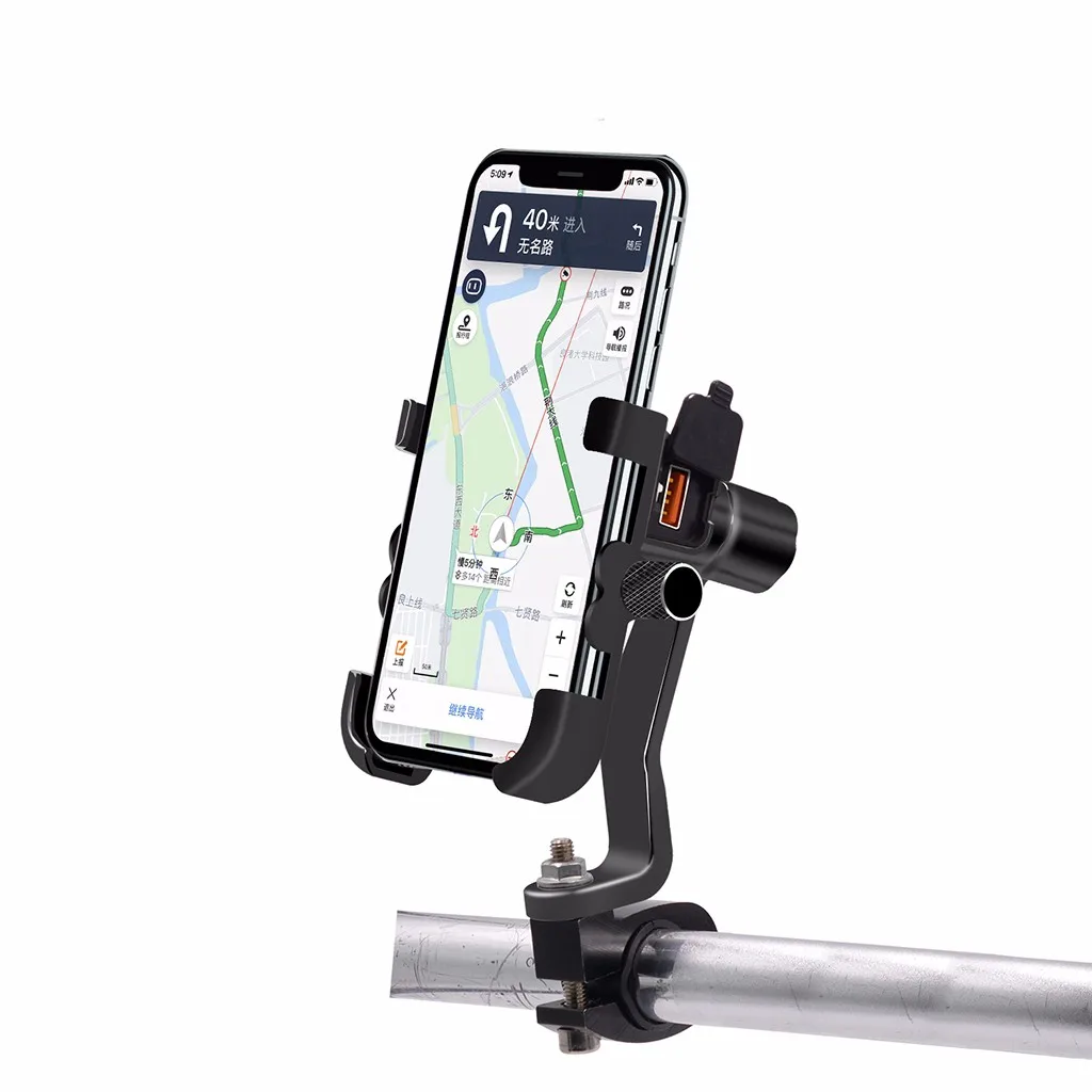 

360 Rotation Strength 5V 2.4A Alloy Motorcycle Handlebar Phone Holder USB Charger line length 120cm Motorcycle Accessories 8Z