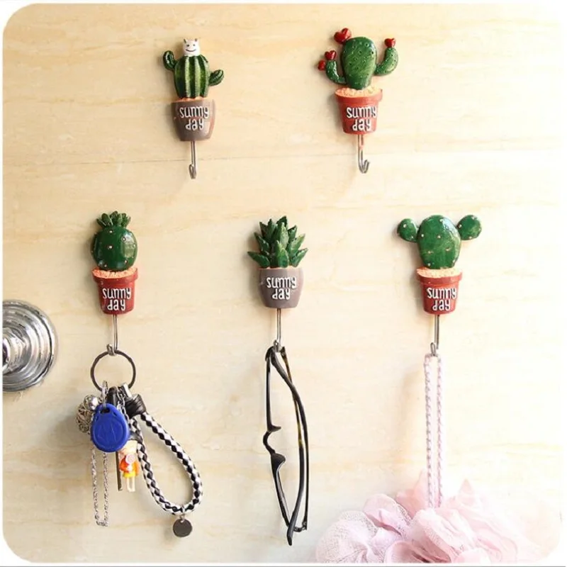 

1Pc Tropical Plants Cactus Wall Hook Storage Racks Holders Creative Key Hanger Decorative Holder Kitchen Bathroom Organizer