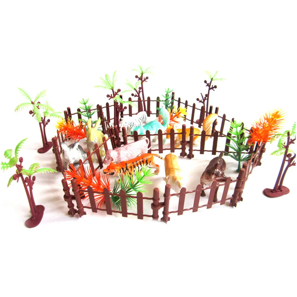 36pcs/Set Containing Solid various kinds Fence Animals Toys For Kid