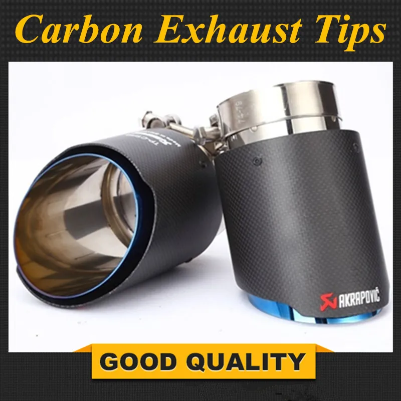 

Short: Newest Style Carbon fiber +Blue stainless steel universal exhaust system end pipe+Matte carbon Akrapovic car exhaust tip